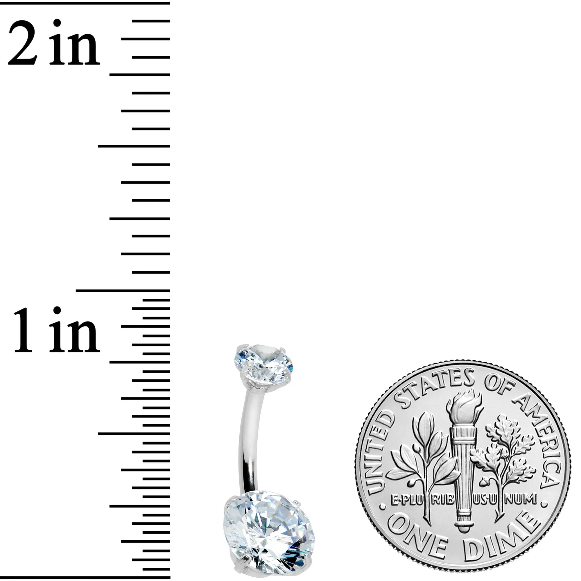 Clear CZ Gem Round Duo Internally Threaded Belly Ring