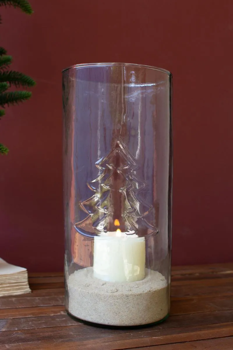 Clear Glass Cylinder with Embossed Christmas Tree (Pack of 2)