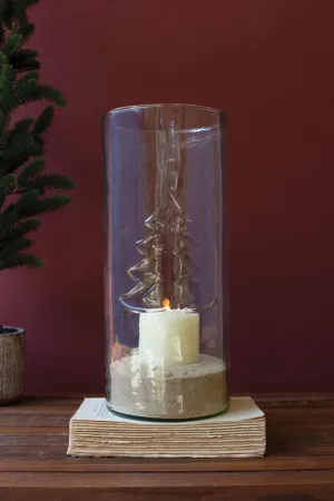 Clear Glass Cylinder with Embossed Christmas Tree (Pack of 2)