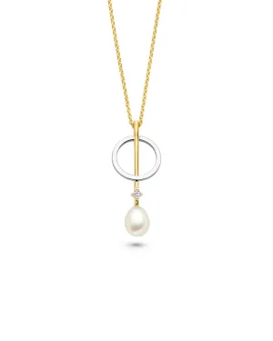 Collier FJF - Classic Circle, Argent Bicolore, Zircons et Perle (FJF0010031B)