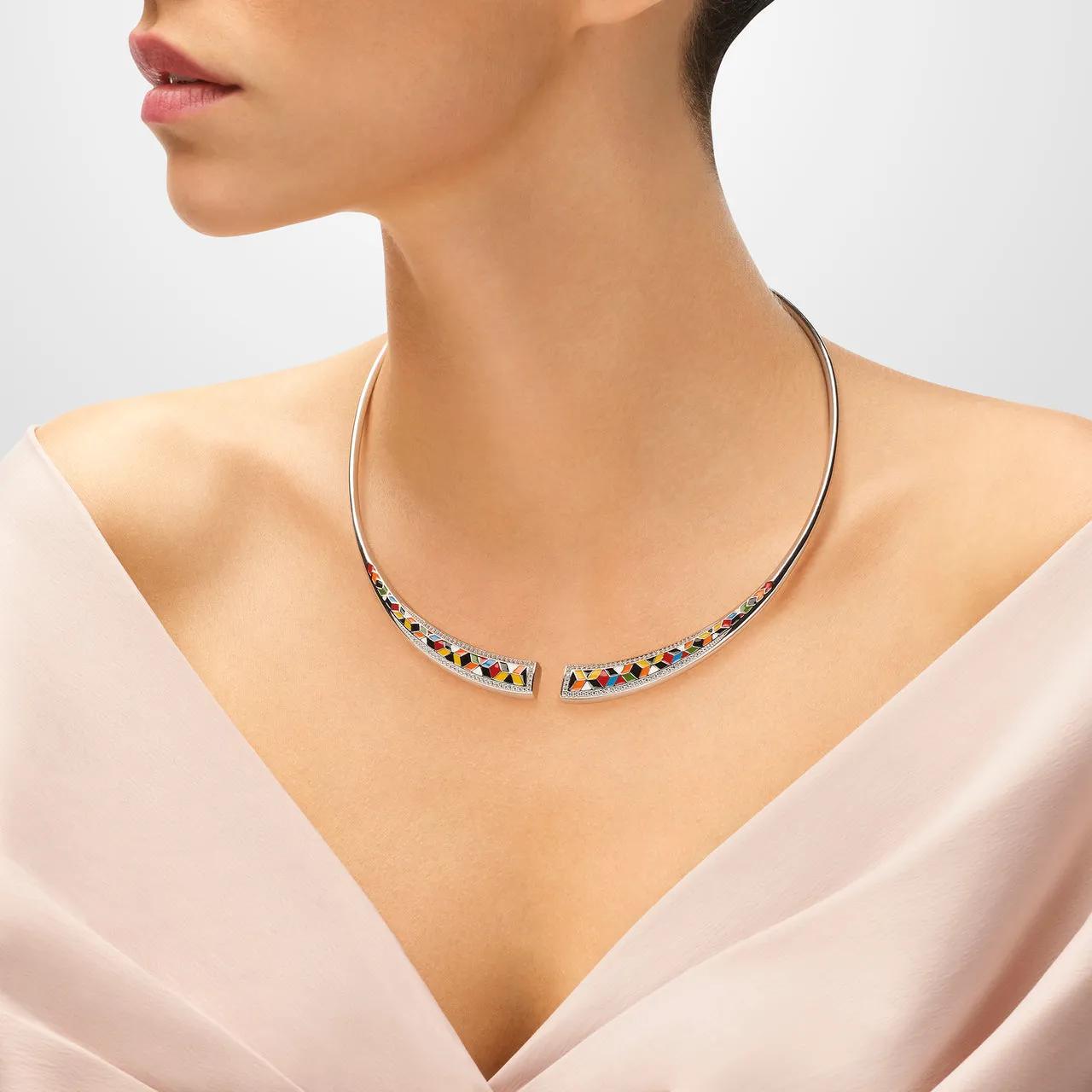 Collier Torque UNASTORIA - Siena, Argent et Zircons (CL121193)