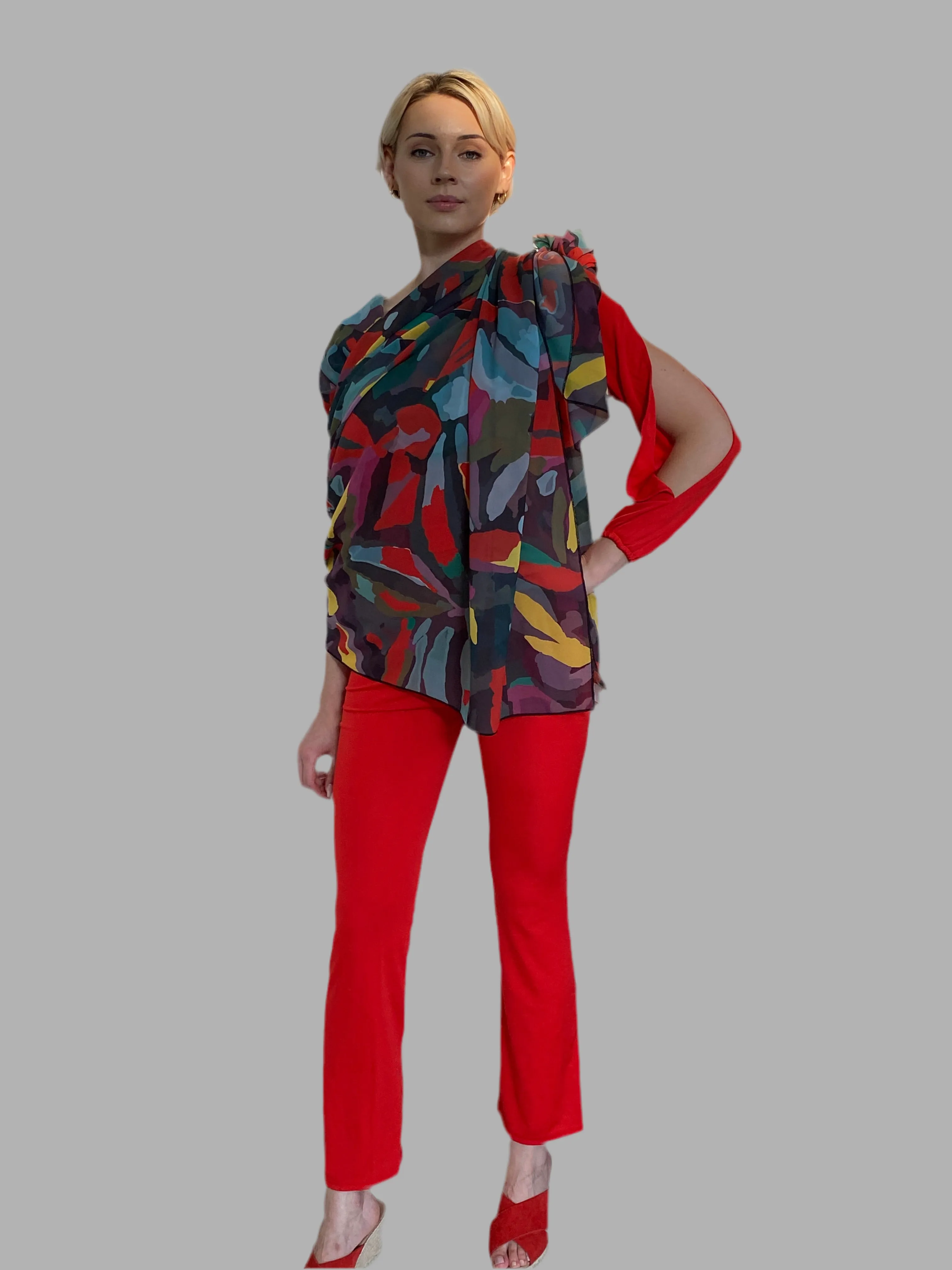 Colored Leaves Silk Chiffon Scarf (Long)