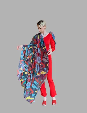 Colored Leaves Silk Chiffon Scarf (Long)