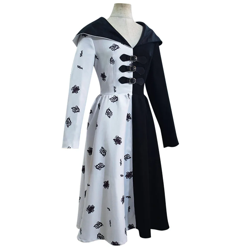 Cruella Cosplay Costume Black White Dress Outfits Halloween Carnival Suit