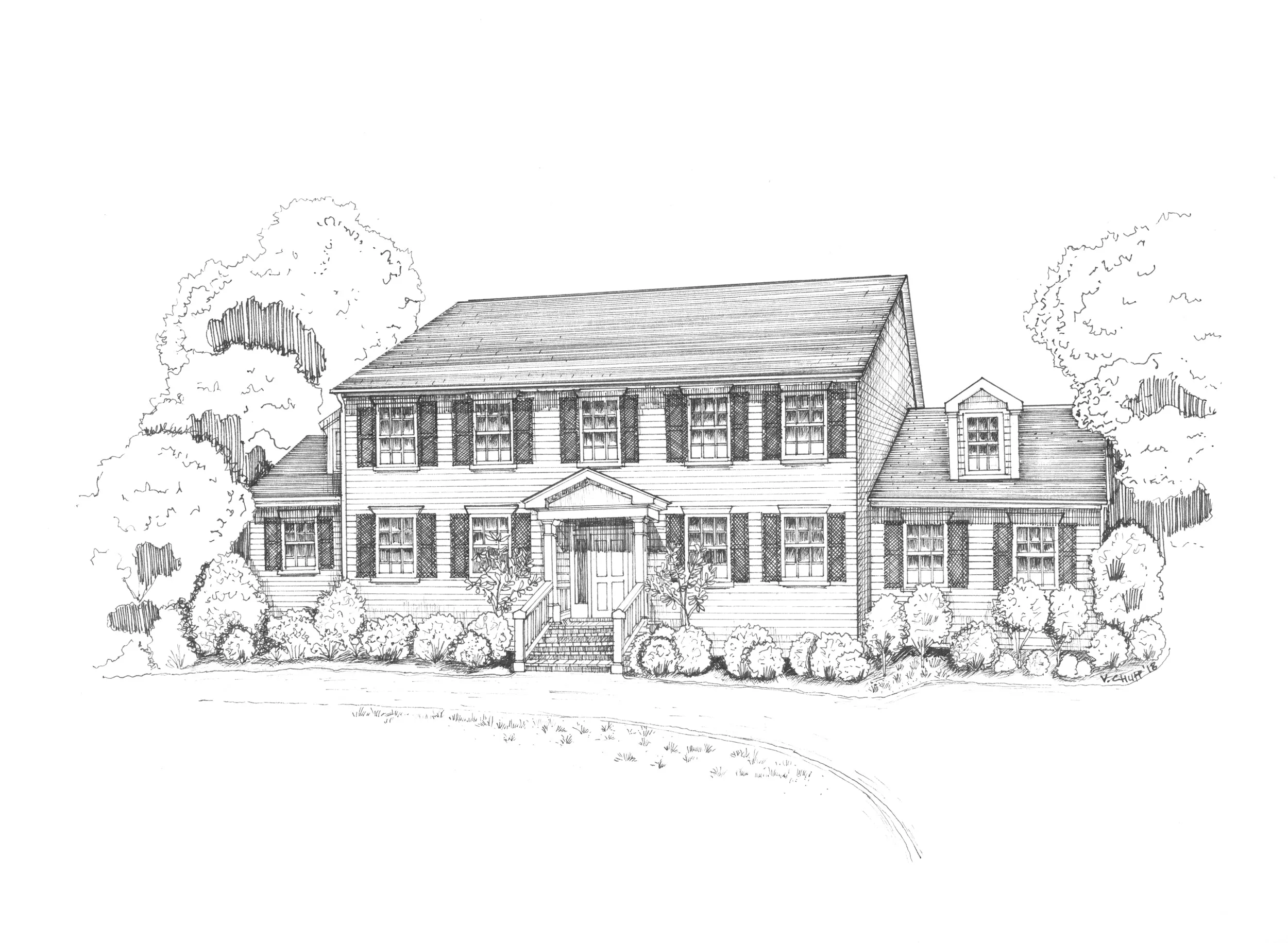 Custom House Illustration - Black Ink