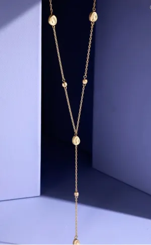 Dainty Lariat Necklace with Worn Gold Accents