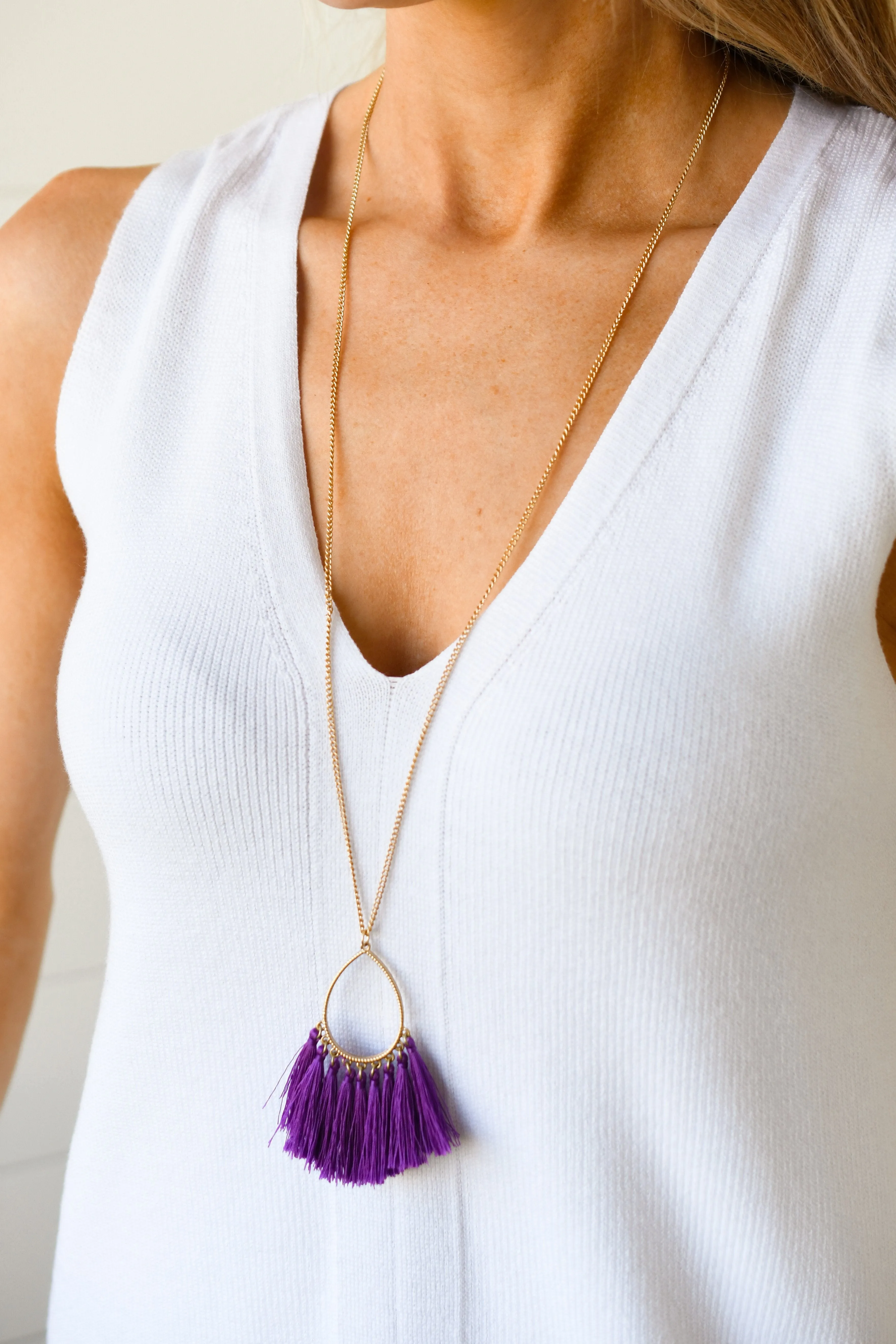 Dazzling Skies Long Tassel Necklace- Purple