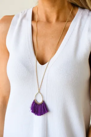 Dazzling Skies Long Tassel Necklace- Purple