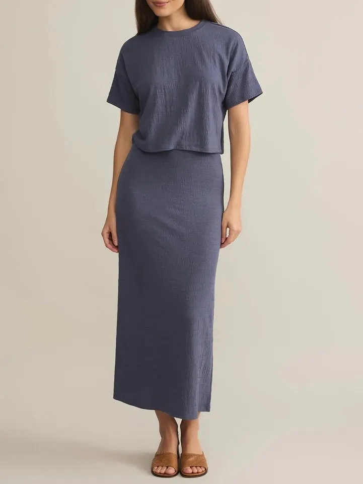 Delavine Textured Midi Skirt - Worn Blue