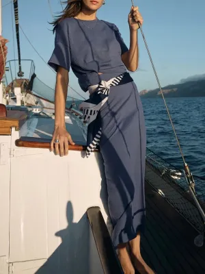 Delavine Textured Midi Skirt - Worn Blue