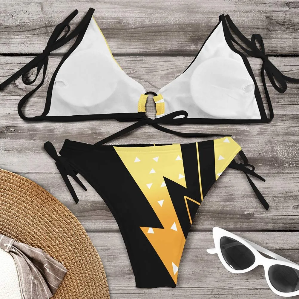 Demon Slayer Agatsuma Zenitsu Bikni Swimsuit Two Pieces Set Cosplay Costume Outfits Halloween Carnival Suit