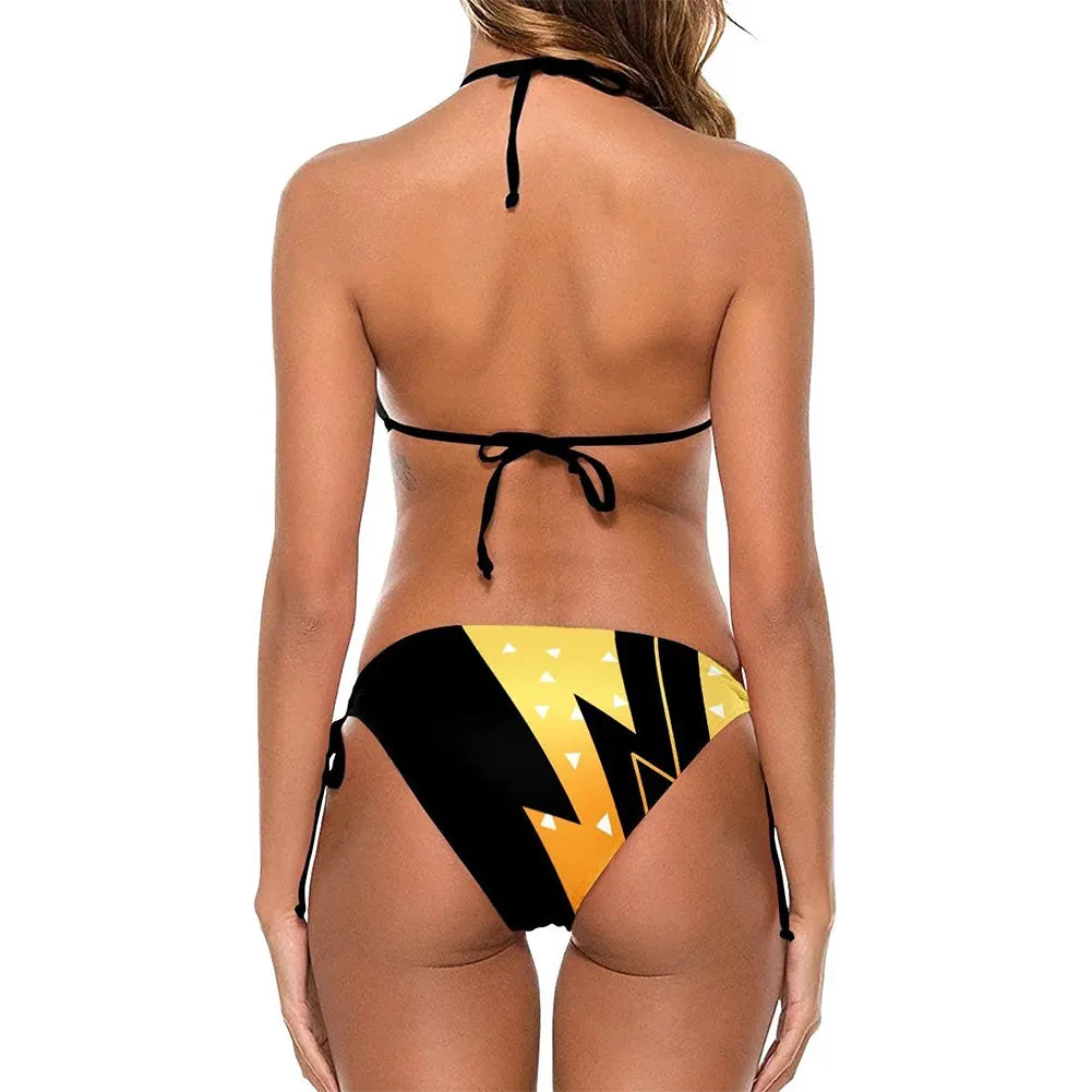 Demon Slayer Agatsuma Zenitsu Bikni Swimsuit Two Pieces Set Cosplay Costume Outfits Halloween Carnival Suit