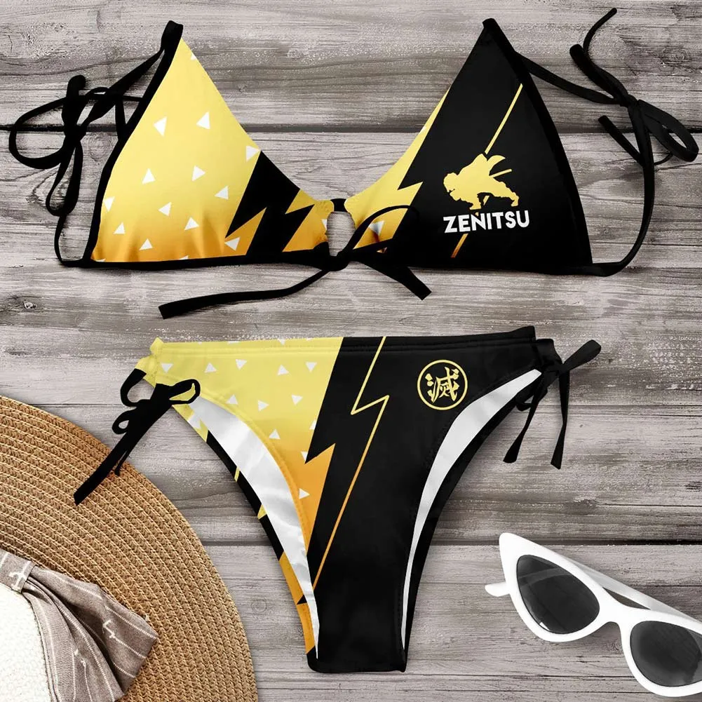 Demon Slayer Agatsuma Zenitsu Bikni Swimsuit Two Pieces Set Cosplay Costume Outfits Halloween Carnival Suit