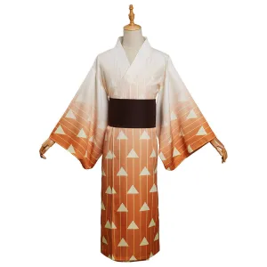 Demon Slayer Agatsuma Zenitsu Cosplay Costume Summer Kimono Outfits Halloween Carnival Suit