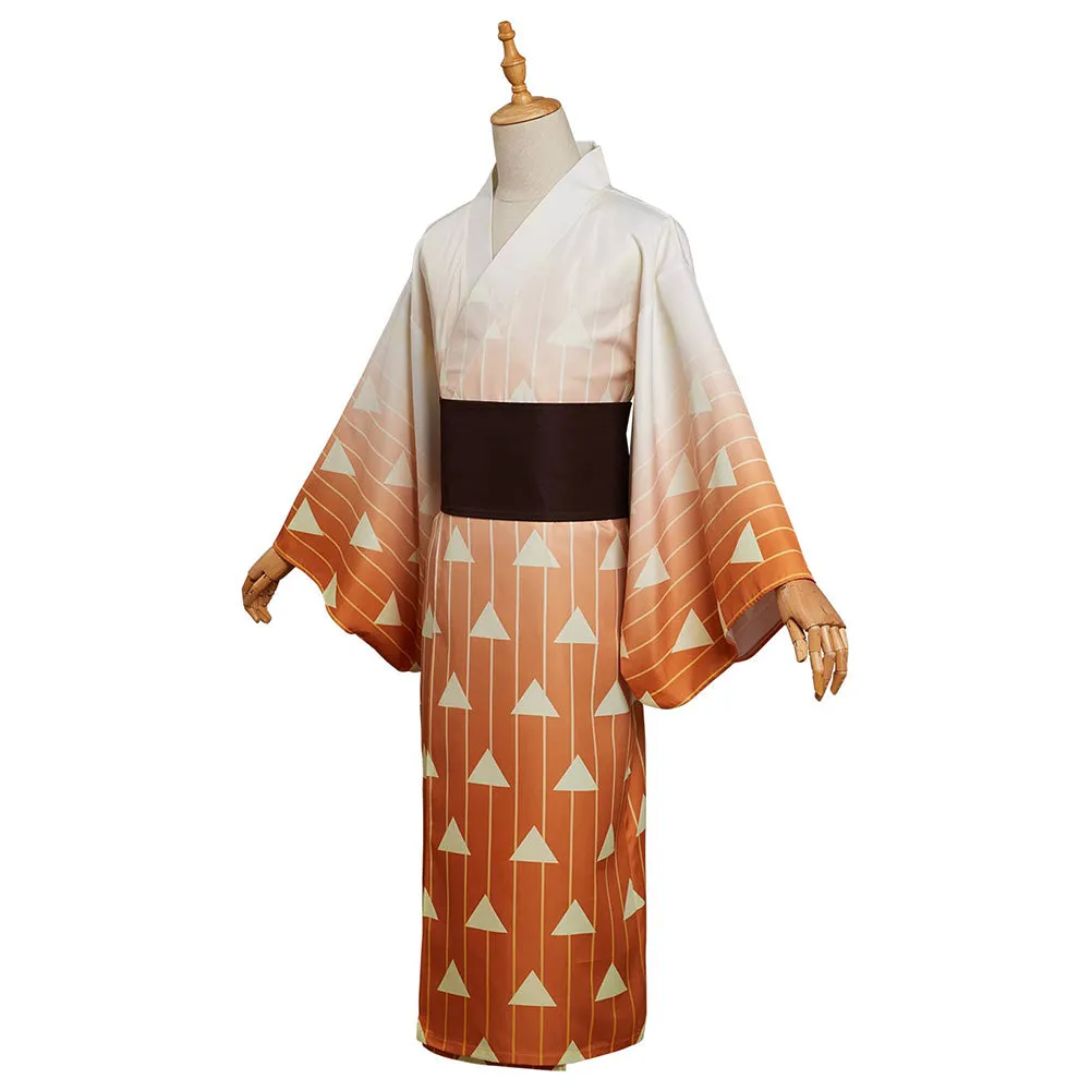 Demon Slayer Agatsuma Zenitsu Cosplay Costume Summer Kimono Outfits Halloween Carnival Suit