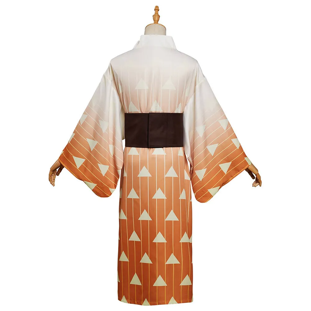 Demon Slayer Agatsuma Zenitsu Cosplay Costume Summer Kimono Outfits Halloween Carnival Suit
