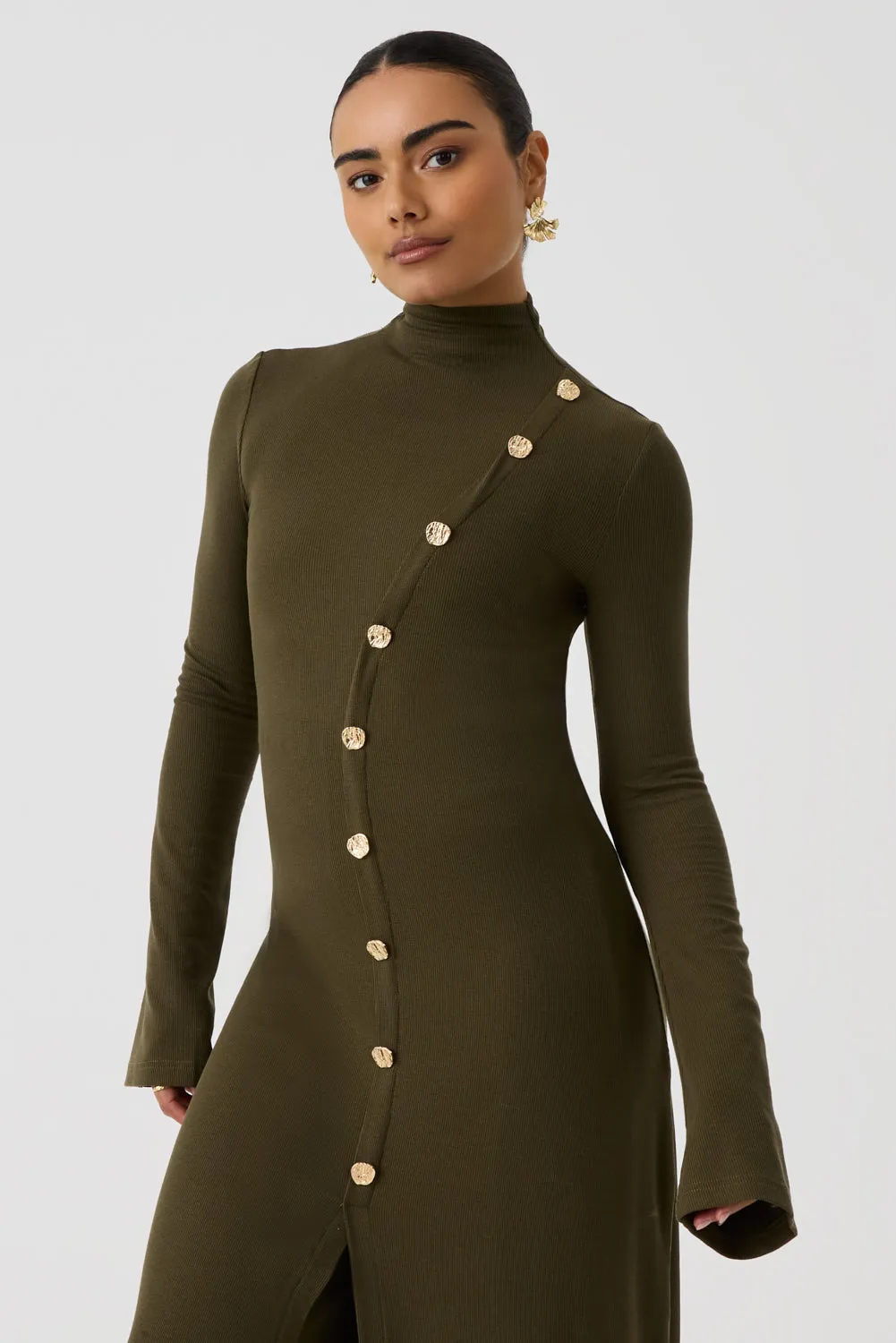 Diagonal Button Dress