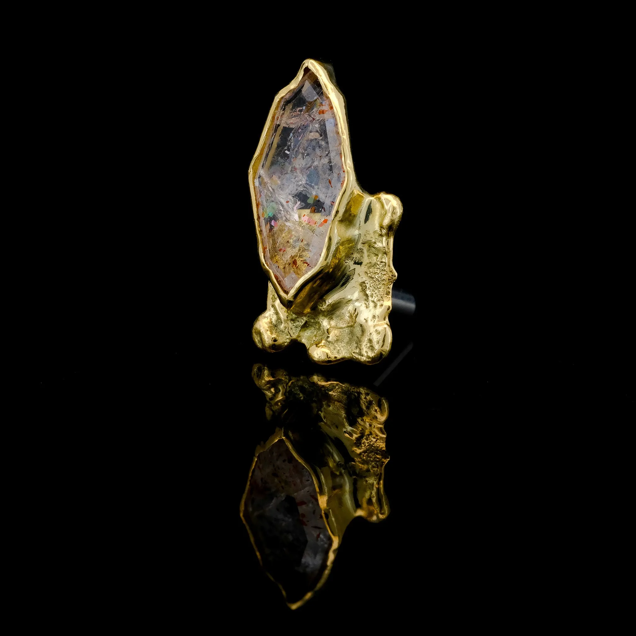 Disco Fire Quartz Crystal in 18kt Yellow Gold - 14ga Threaded end