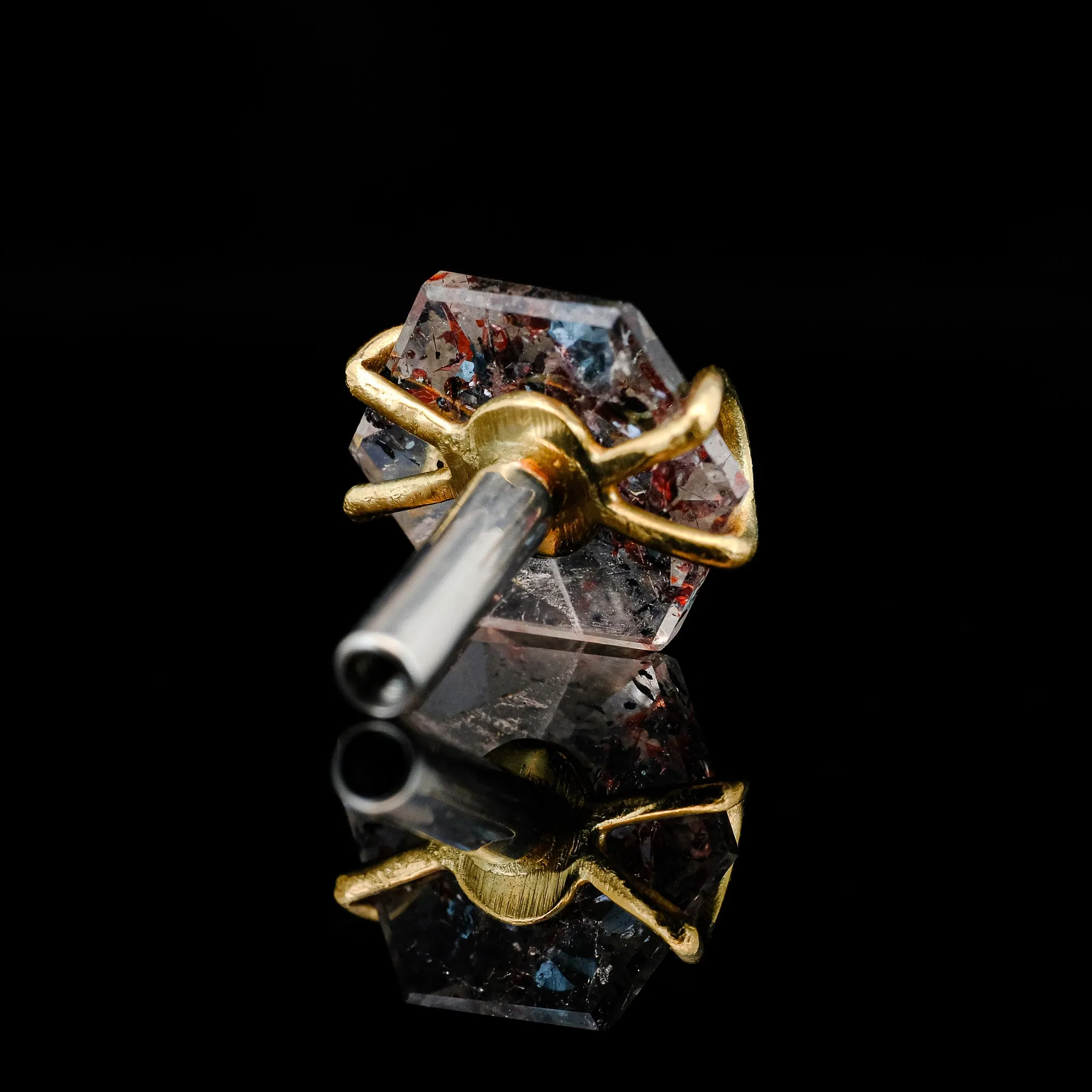 Disco Fire Quartz Hexagon in 18kt Yellow Gold - 14ga Threaded end