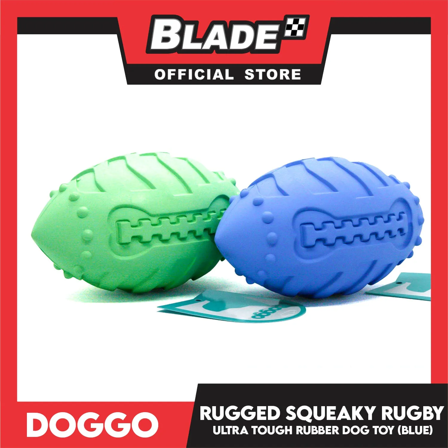 Doggo Rugged Squeaky Rugby (Blue) Dog Toy Pet Toy
