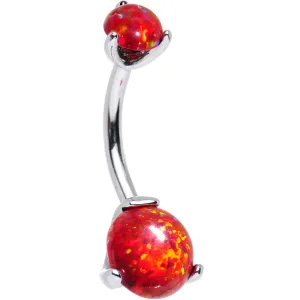 Double Red Synthetic Opal Internally Threaded Belly Ring 7/16
