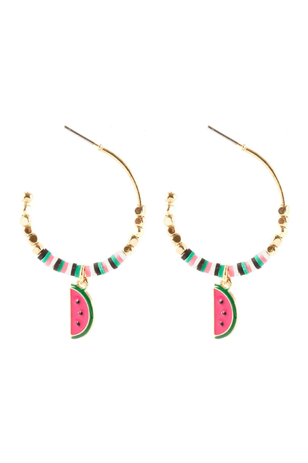 EE1381 - METAL FIMO WATER MELON FRUIT HOOP EARRINGS
