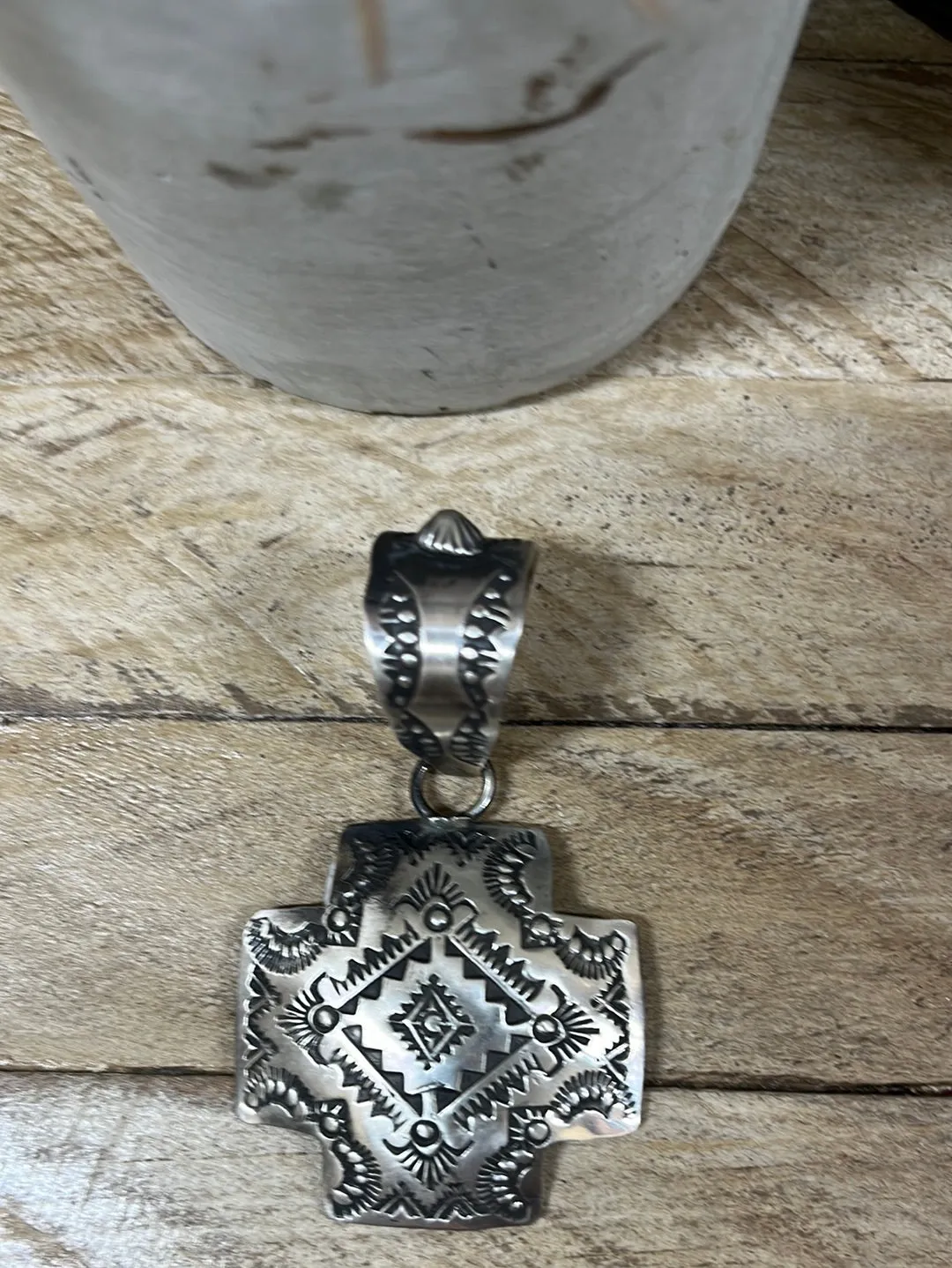 El Dorado Stamped & Embossed Sterling Cross Pendant