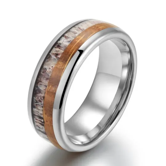 Elk & Barrel - Tungsten Antler Whiskey Barrel Ring 8MM