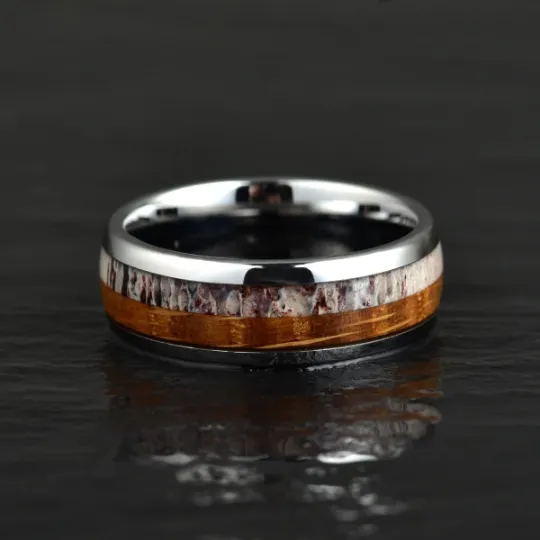 Elk & Barrel - Tungsten Antler Whiskey Barrel Ring 8MM