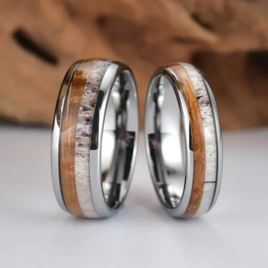 Elk & Barrel - Tungsten Antler Whiskey Barrel Ring 8MM