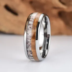 Elk & Barrel - Tungsten Antler Whiskey Barrel Ring 8MM