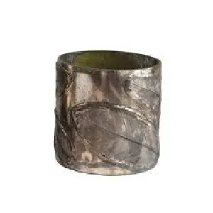 Embossed Mercury Glass Candle Holder with Leaves