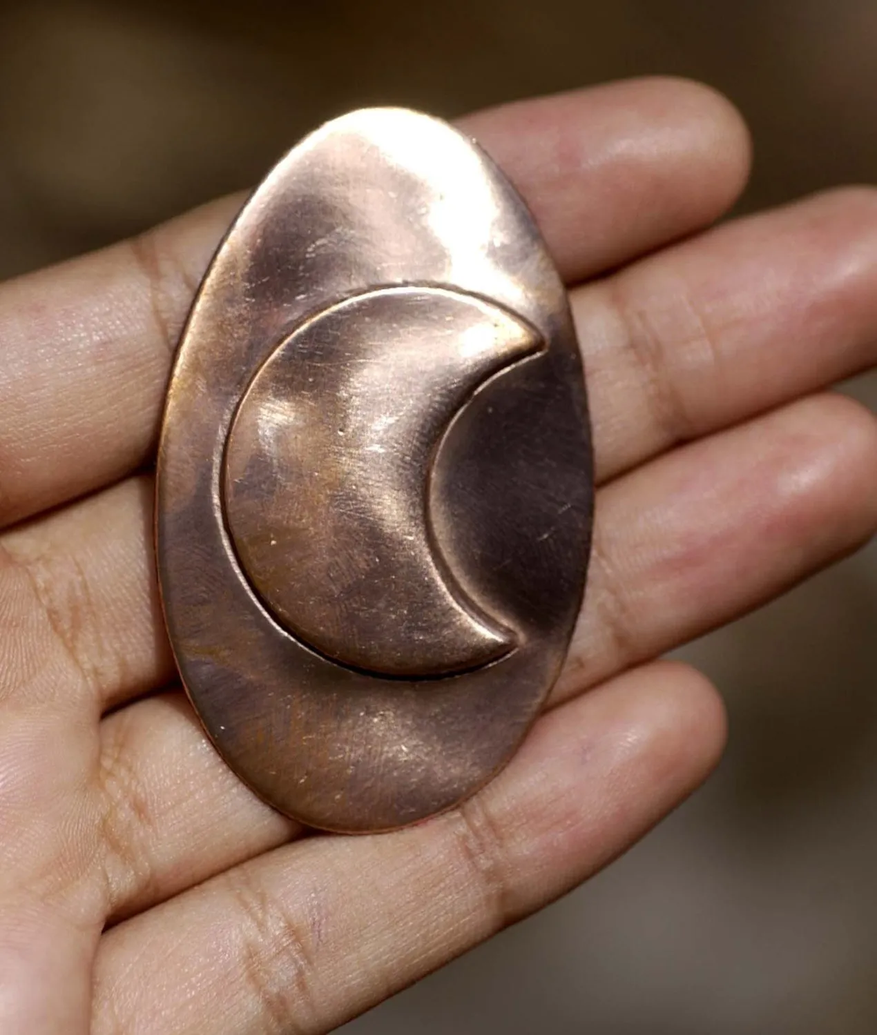 Embossed Moon on Oval for Blanks 56 x 34mm Enameling Stamping Texturing