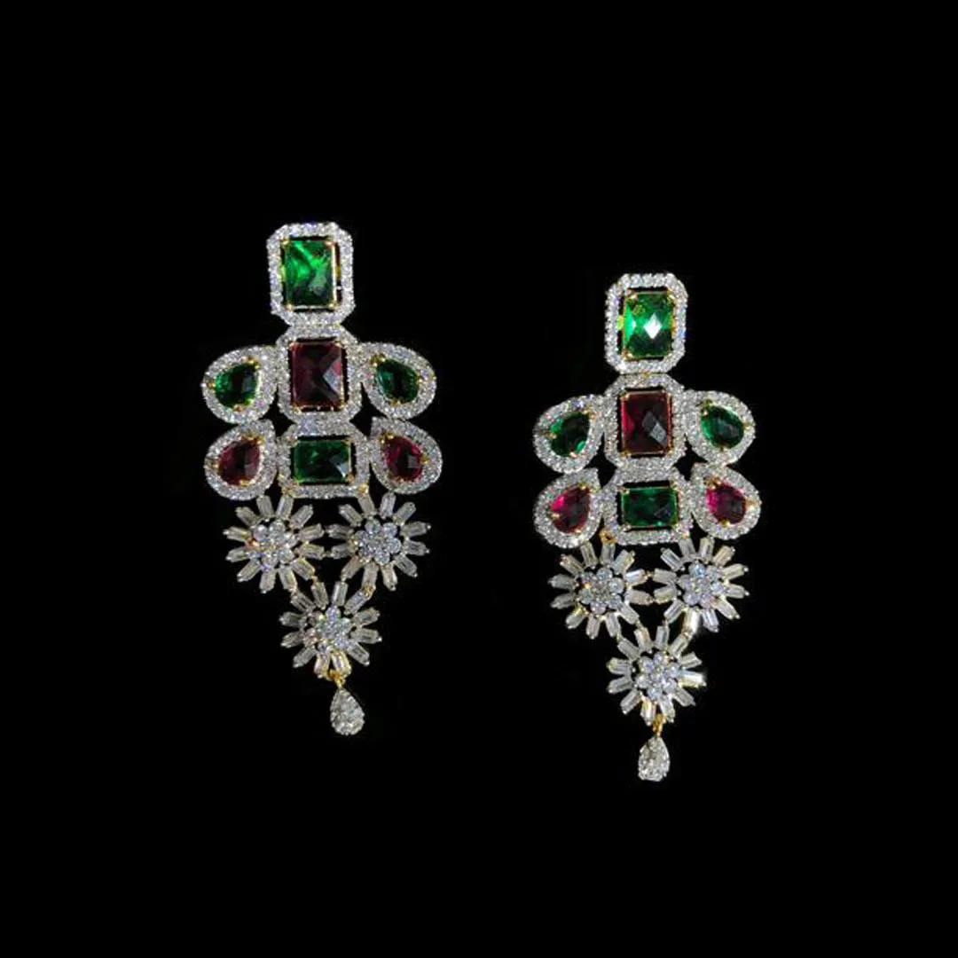 EP 1039 Stylish Gold Plated Designer Multicolored American Diamond Cubic Zirconia CZ Indian Wedding Bridal Earrings Evening Cocktail