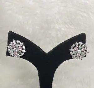 EP 3451 Stylish Silver Plated Designer Multicolor American Diamond Cubic Zirconia CZ Indian Wedding Bridal Earrings Evening Cocktail