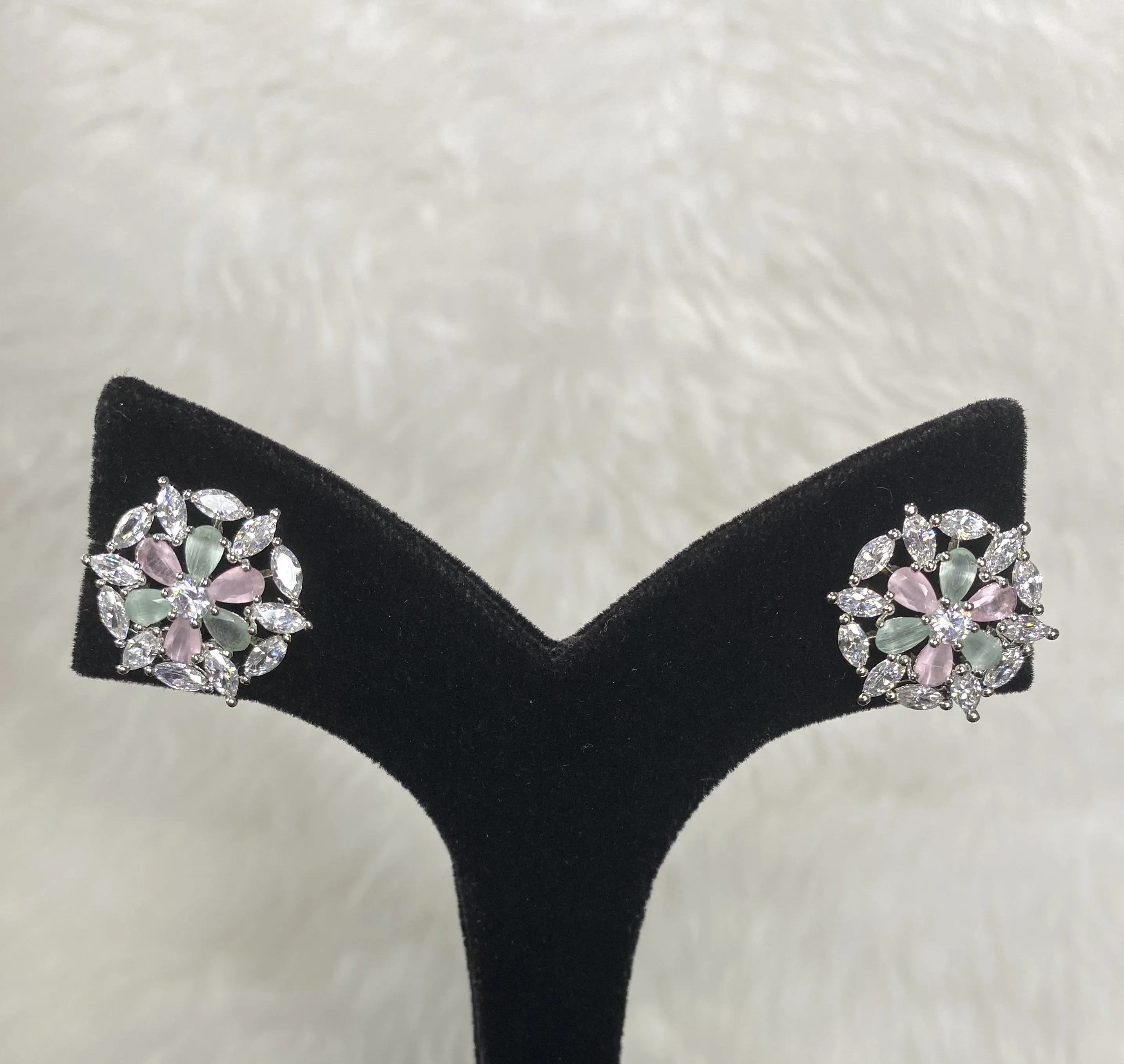 EP 3451 Stylish Silver Plated Designer Multicolor American Diamond Cubic Zirconia CZ Indian Wedding Bridal Earrings Evening Cocktail