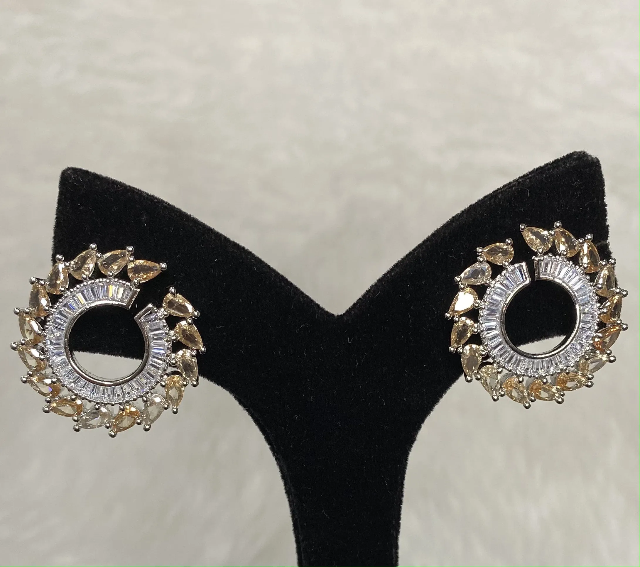 EP 3462 Stylish Silver Plated Citrine Champagne American Diamond Cubic Zirconia CZ Indian Wedding Bridal Earrings Evening Cocktail