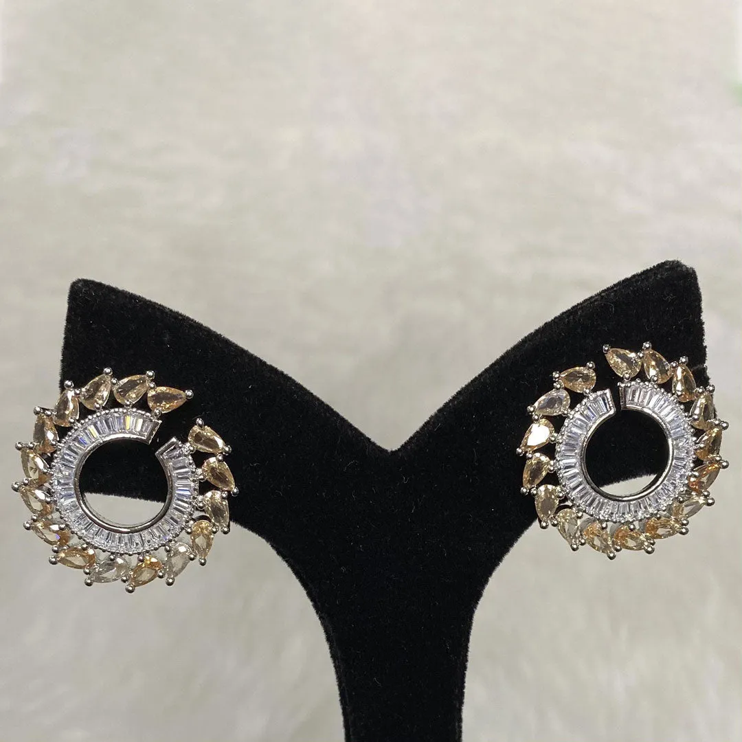 EP 3462 Stylish Silver Plated Citrine Champagne American Diamond Cubic Zirconia CZ Indian Wedding Bridal Earrings Evening Cocktail