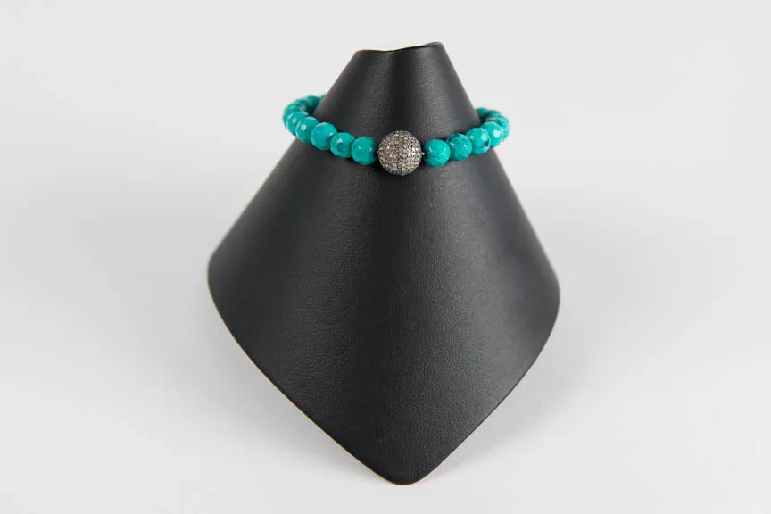 Faceted turquoise with pave diamond bead