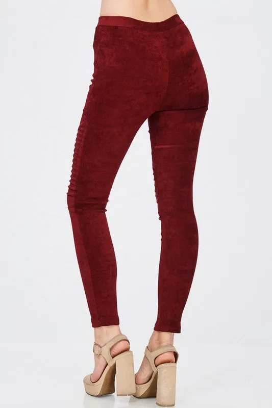 Faux Suede Moto Jeggings Burgundy