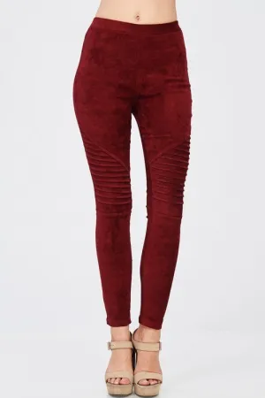 Faux Suede Moto Jeggings Burgundy