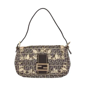 Fendi Grey Embroidered Logo Baguette