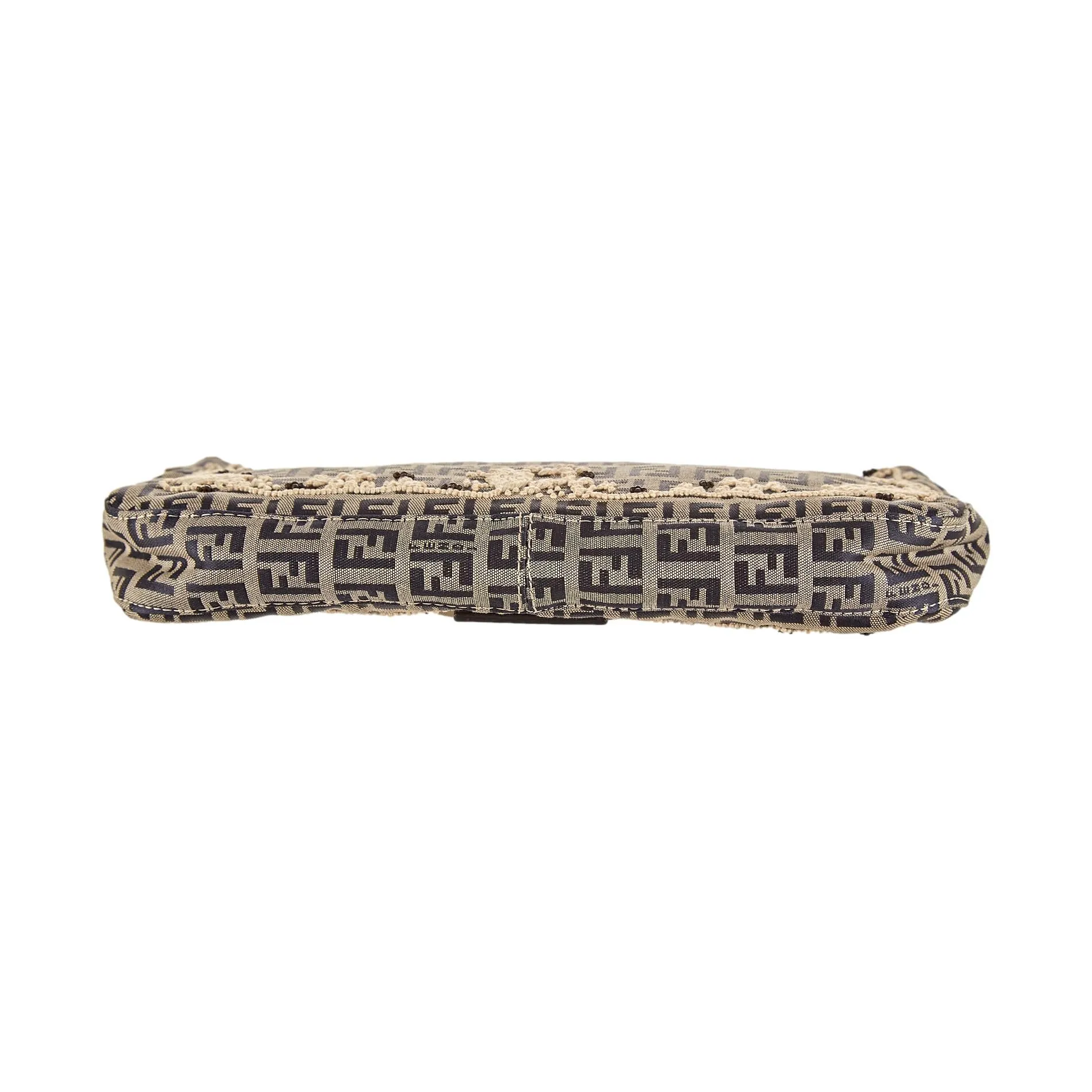Fendi Grey Embroidered Logo Baguette