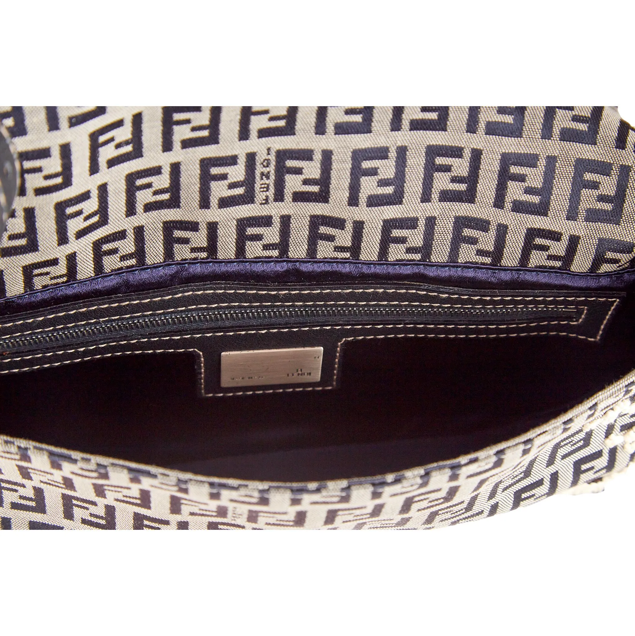 Fendi Grey Embroidered Logo Baguette