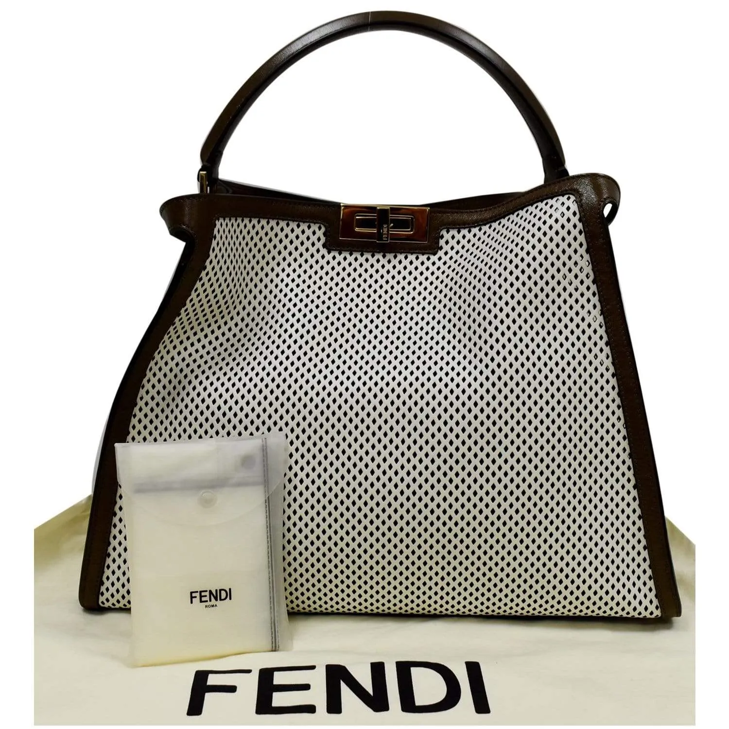 FENDI Peekaboo X-Lite Large Perforated Leather Tote Bag White