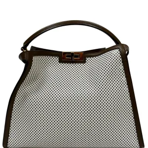 FENDI Peekaboo X-Lite Large Perforated Leather Tote Bag White