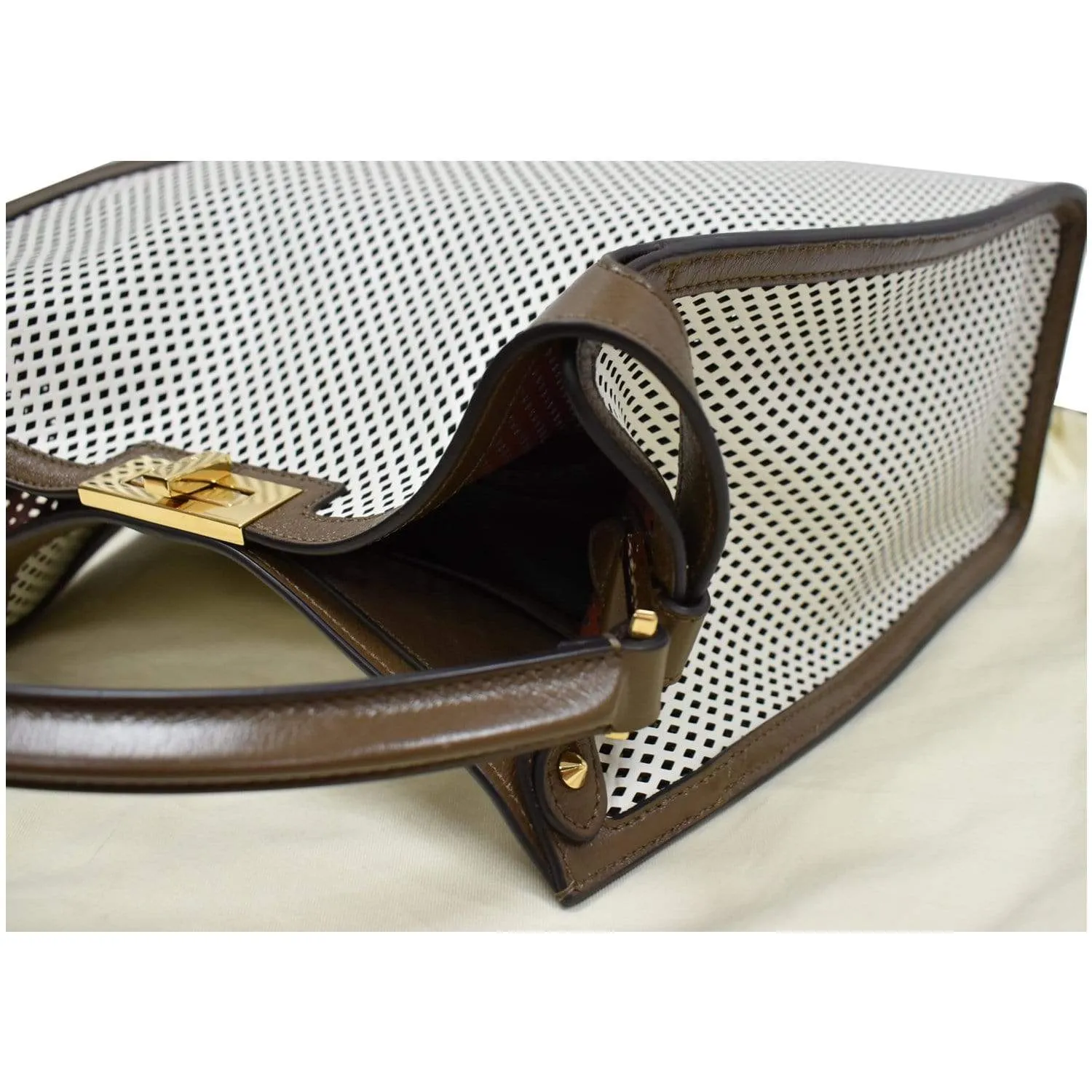 FENDI Peekaboo X-Lite Large Perforated Leather Tote Bag White