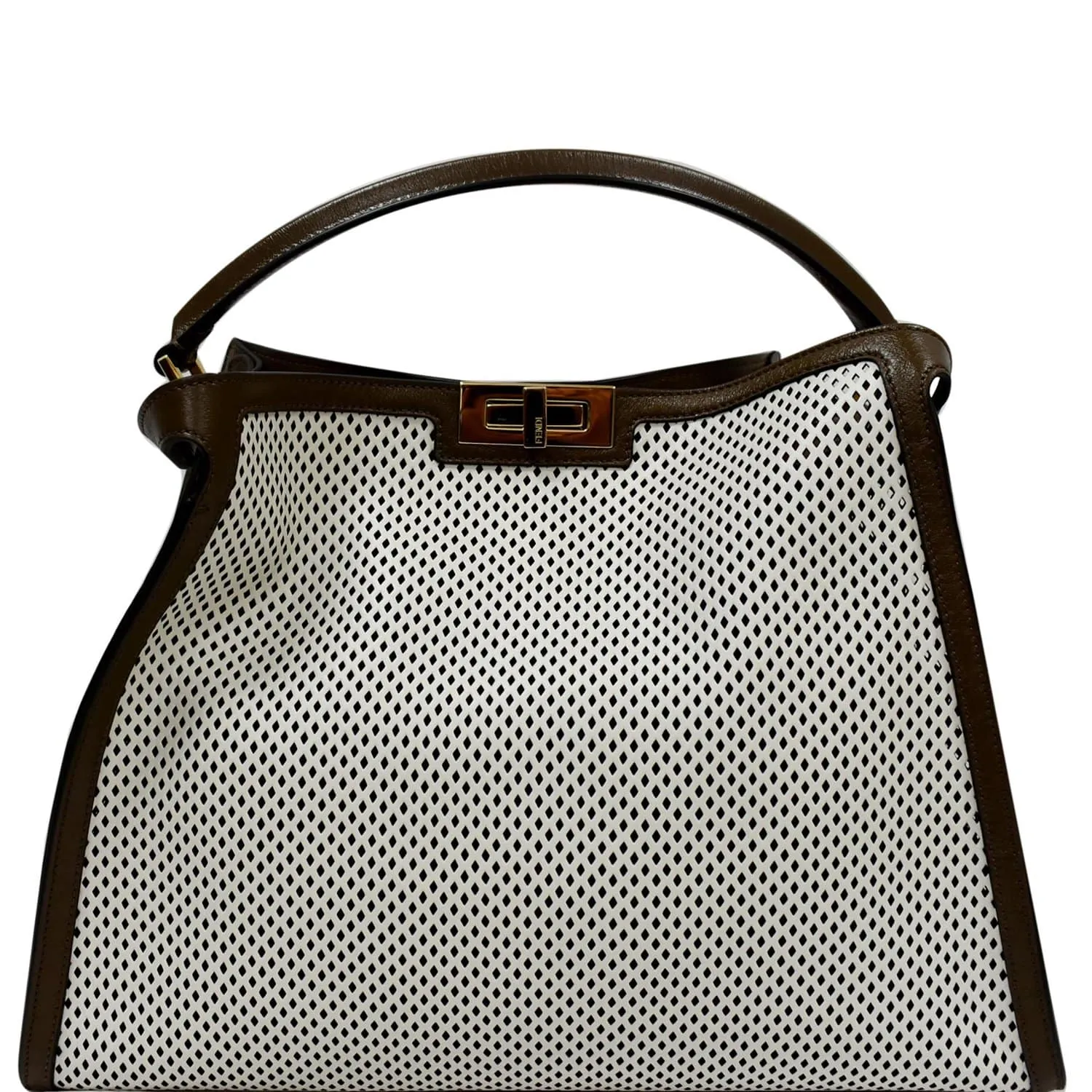 FENDI Peekaboo X-Lite Large Perforated Leather Tote Bag White