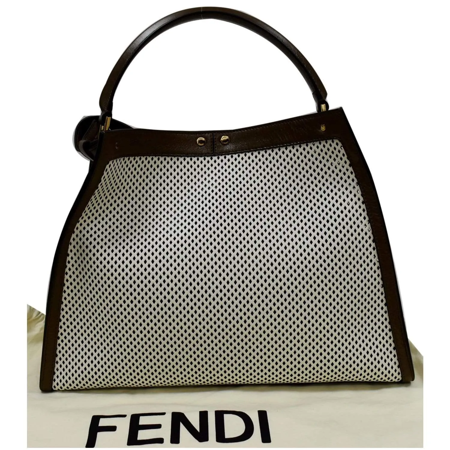 FENDI Peekaboo X-Lite Large Perforated Leather Tote Bag White