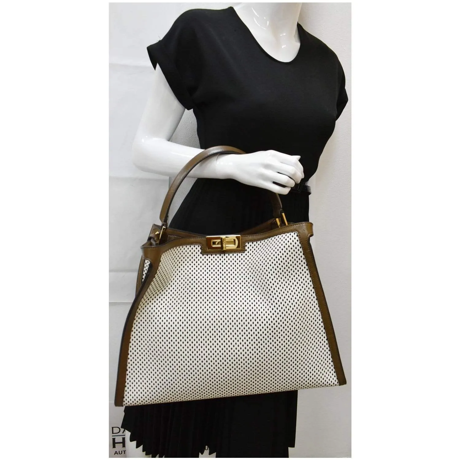 FENDI Peekaboo X-Lite Large Perforated Leather Tote Bag White